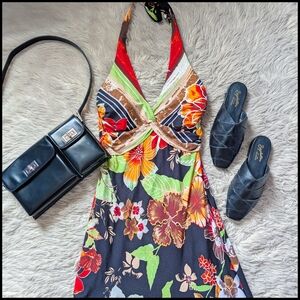 Vintage Cache Y2K Tropical Floral Halter Dress